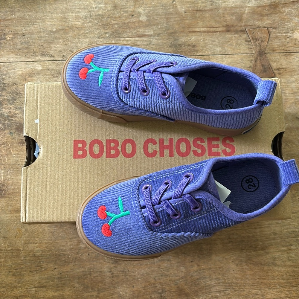 Bobo Choses purple corduroy sneakers w embroidered cherry